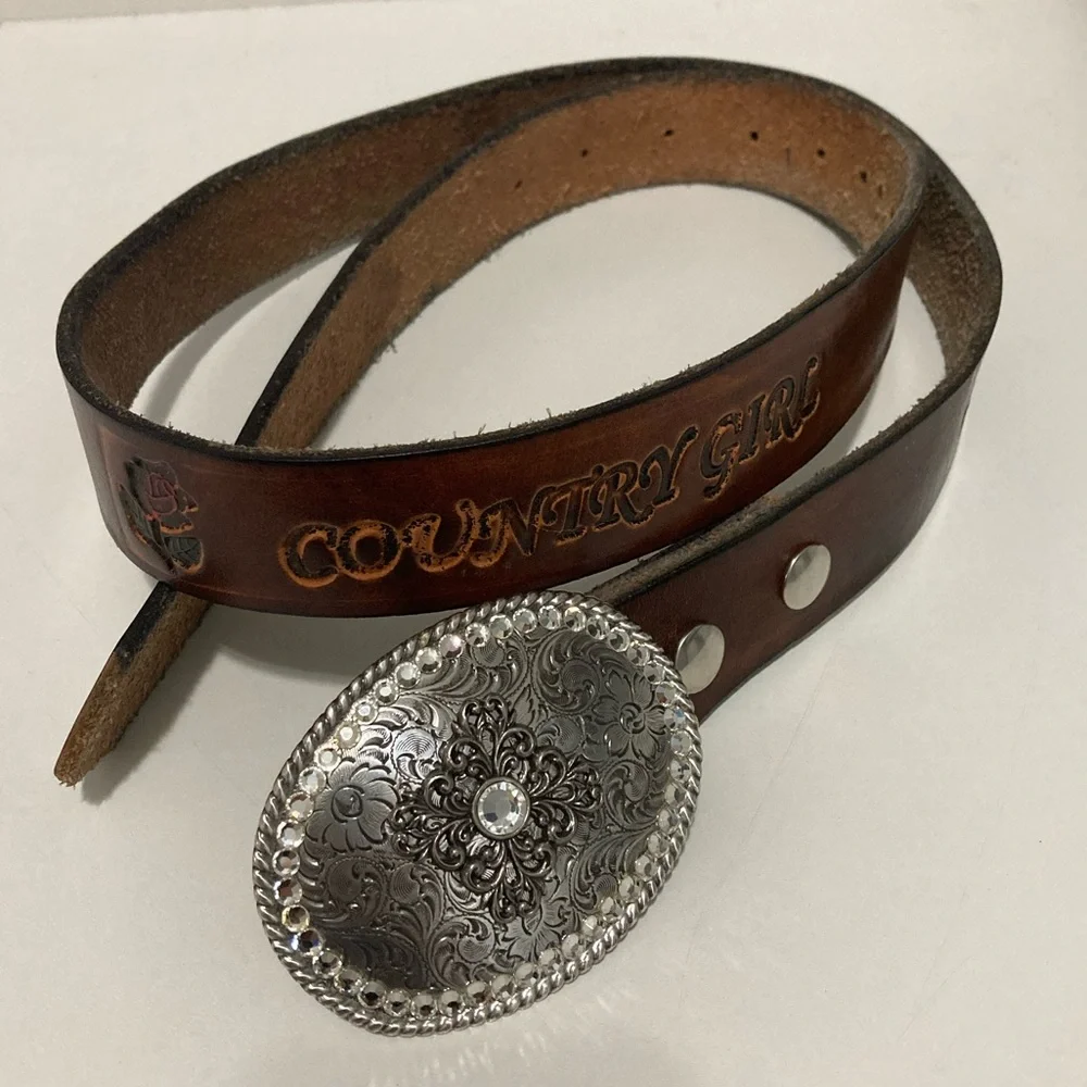Nocona Belt Co. Country Girl Leather Belt with rhinestone Buckle 50”
